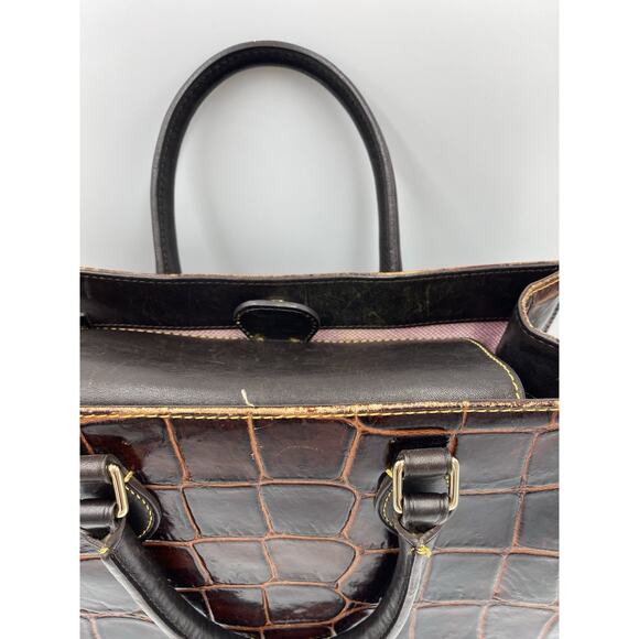 Dooney & Bourke Janine Crocodile Embossed Leather Satchel Handbag Purse Brown - Picture 8 of 16